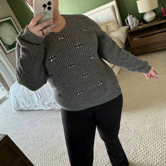 Gray MARKUS LUPFER DAISY EMBELLISHED WAFFLE-KNIT SWEATER - Picture 3 of 7